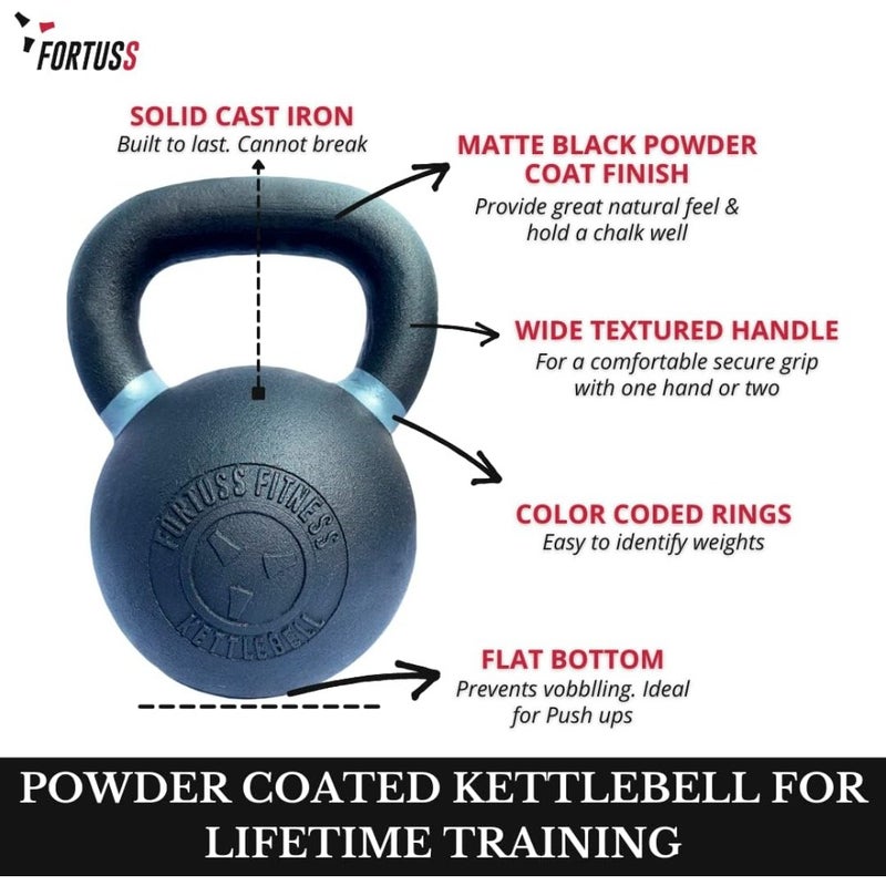 Cast Iron Powder Coated Kettlebell 8 KG Color Coded Handles - Strength Weight Training - Crossfit Functional Fitness - Home Gym Workout Equipment, Sizes 6 KG - 56 KG - Image 5