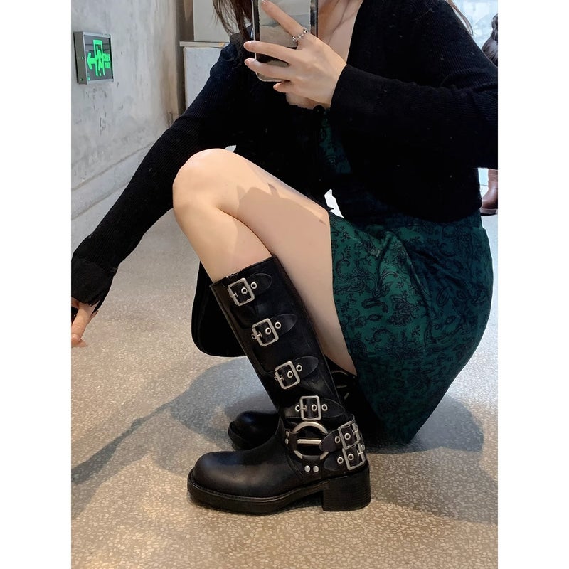 [Sheii Su Yinyin] Mengling Same Model ~ Amiu Middle And High Barrel Western Cowboy Boots Knight Boots - Image 4