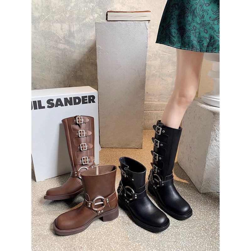 [Sheii Su Yinyin] Mengling Same Model ~ Amiu Middle And High Barrel Western Cowboy Boots Knight Boots - Image 5