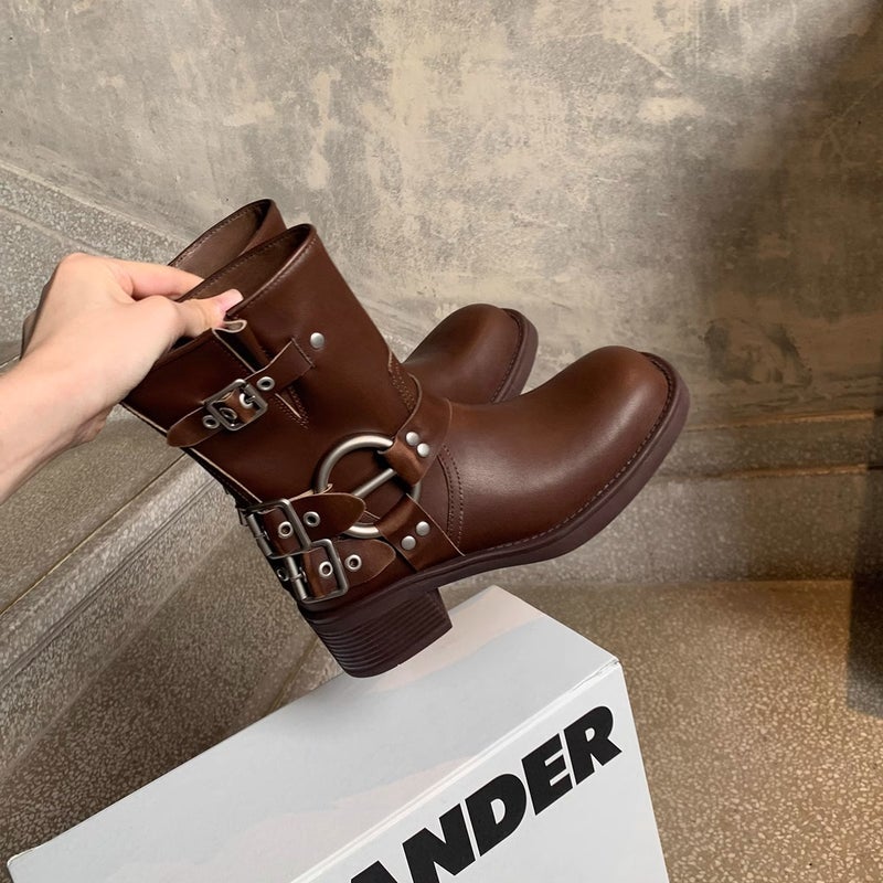 [Sheii Su Yinyin] Mengling Same Model ~ Amiu Middle And High Barrel Western Cowboy Boots Knight Boots - Image 1