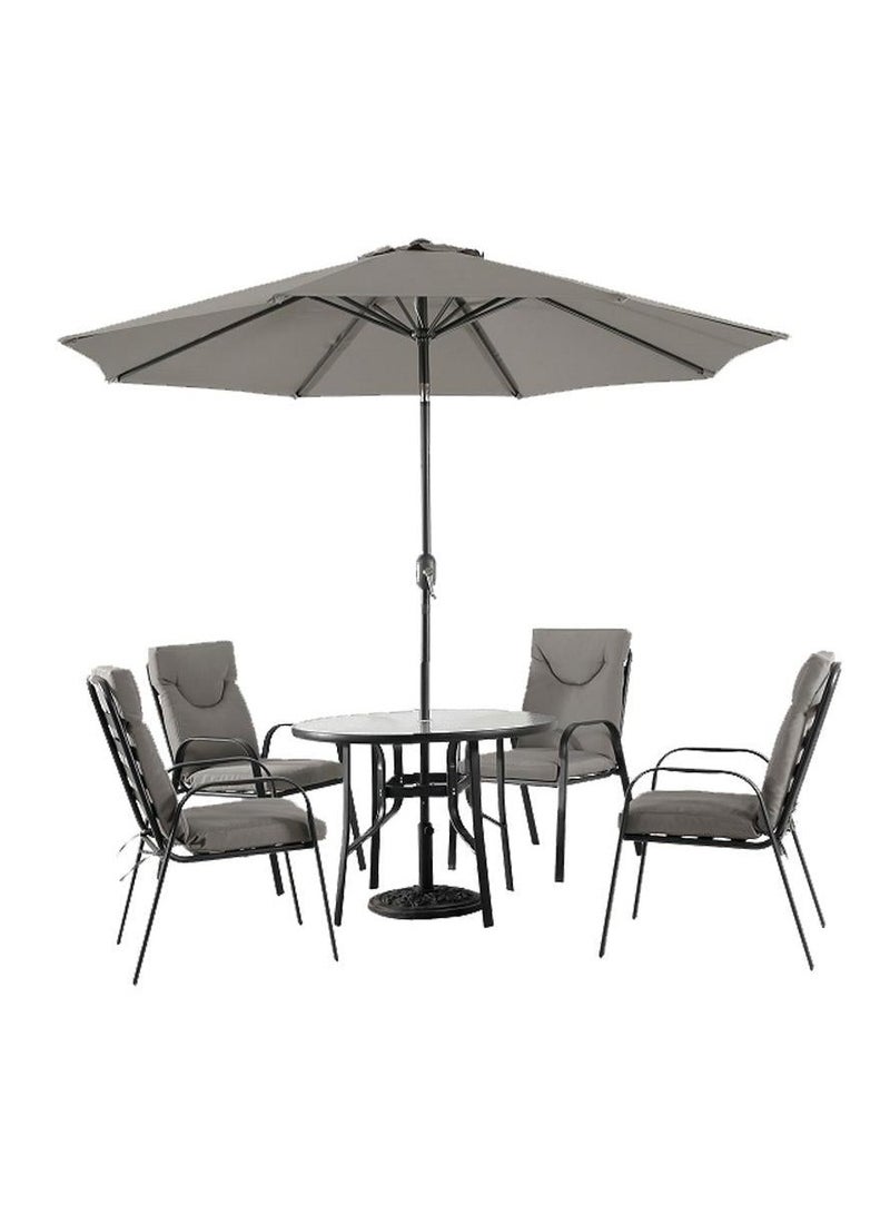 l'elefante Outdoor Dining Set – Garden Table with 4 Patio Chairs & Umbrella | Weather-Resistant Balcony Furniture Set | Outdoor Patio Dining Table and Chair Set for Backyard, Lawn, Garden, or Terrace - Image 1