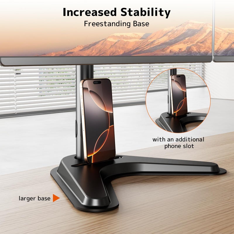 PUTORSEN Triple Monitor Stand, Heavy Fully Adjustable Motion Mount Fits 3 Screens up to 27 inche, Free Standing Desk Stand with Base and Cable Management, 22 lbs Weight Capacity per Arm, Black - Image 4