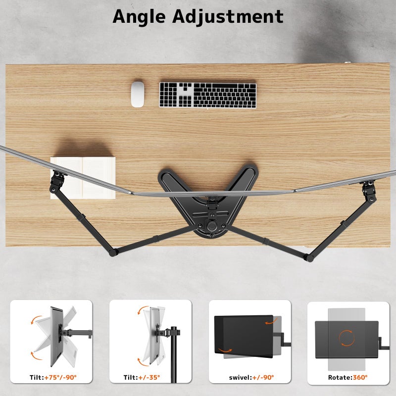 PUTORSEN Triple Monitor Stand, Heavy Fully Adjustable Motion Mount Fits 3 Screens up to 27 inche, Free Standing Desk Stand with Base and Cable Management, 22 lbs Weight Capacity per Arm, Black - Image 3