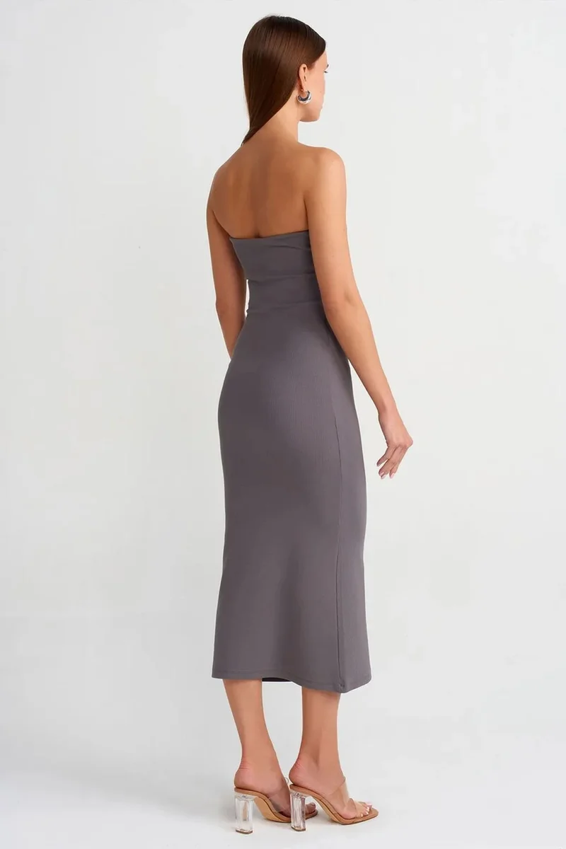 Dilvin Charcoal Grey DILVIN Strapless Bodycon Midi Dress for Women | Best Price UAE
