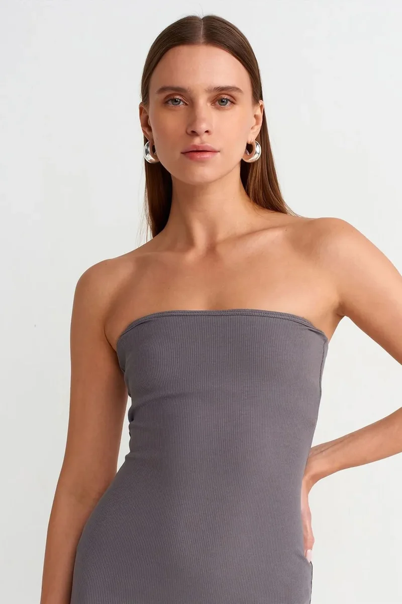 Dilvin Charcoal Grey DILVIN Strapless Bodycon Midi Dress for Women | Best Price UAE