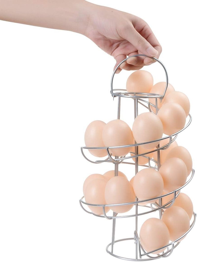 TENINYU Egg Skelter Deluxe Modern Spiraling Dispenser Rack - Chrome Plated Freestanding Wire Chicken Egg Storage Organizer Display Holder Basket for Countertop Kitchen, Silver - Image 1