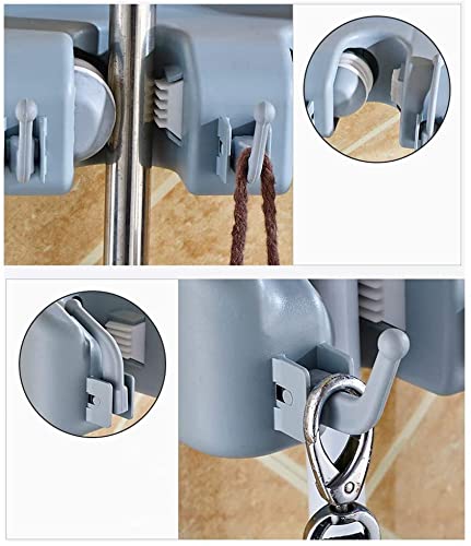 VUNEXO Mop Broom Holder 4 Slots with 5 Hooks Wall Mount Heavy Duty NonSlide Laundry Room Organizer Rack Garden Tool Kitchen Cleaning Supply Organization Storage Hanger 4 Slot Broom Holder - Image 5