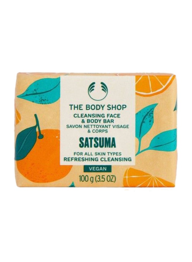 THE BODY SHOP Satsuma Cleansing Face & Body Bar – Multi-Purpose Soap Bar with Shea Butter | Gently Cleanses Face & Body, Energising Orange & Mandarin Scent | Softens, Refreshes All Skin Types,| 100g - Image 1