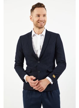 SELECTED Men Slim Fit Windowpane Formal Blazer, Navy  - Image 1