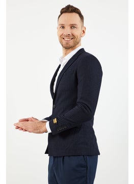 SELECTED Men Slim Fit Windowpane Formal Blazer, Navy  - Image 3