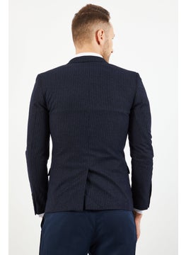 SELECTED Men Slim Fit Windowpane Formal Blazer, Navy  - Image 4