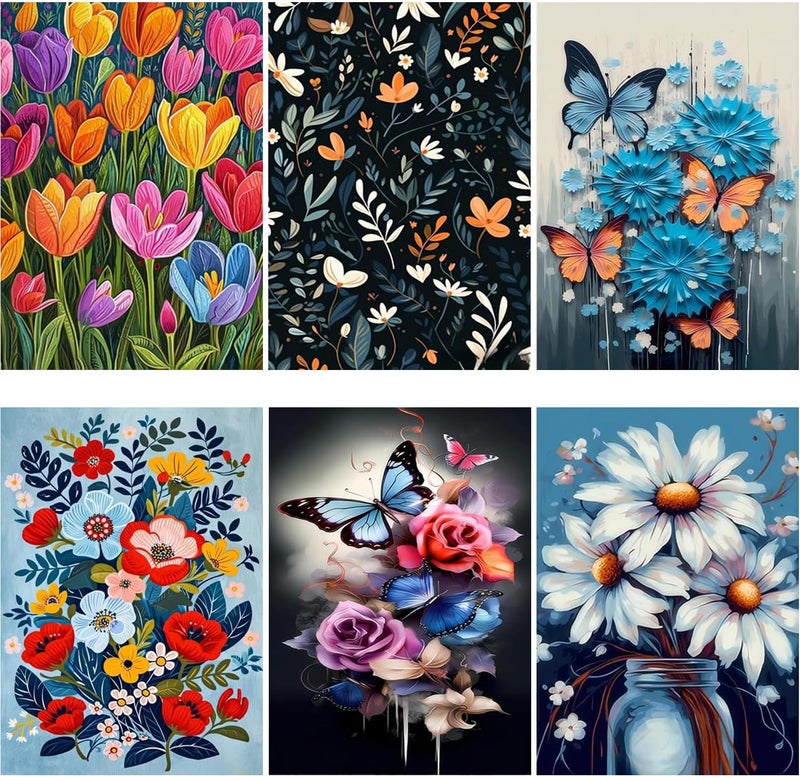 DOTZSO Diamond Art Kits for Adults 6 PCS DIY Full Diamond Art kit with Crystal Cross Stitch Picture Art and Craft for Adult Beginners 12x16 Inches Flowers Butterfly - Image 2