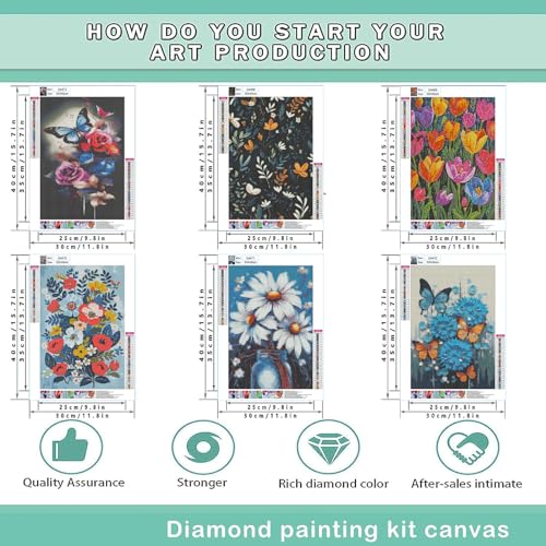 DOTZSO Diamond Art Kits for Adults 6 PCS DIY Full Diamond Art kit with Crystal Cross Stitch Picture Art and Craft for Adult Beginners 12x16 Inches Flowers Butterfly - Image 3