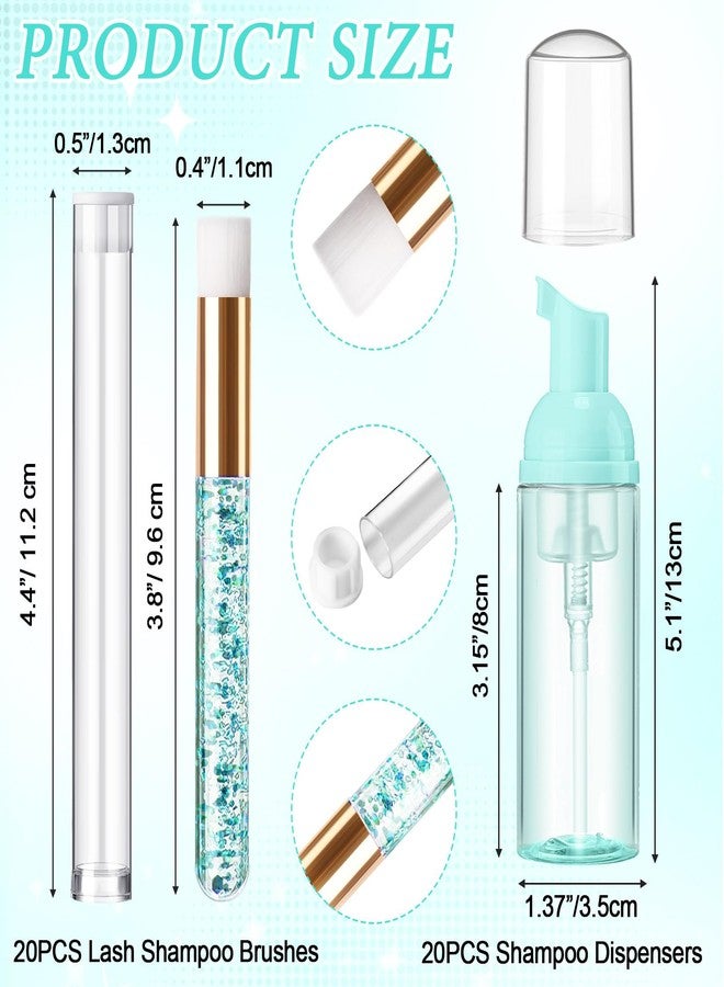 Zhehao 80 Pcs Lash Shampoo Bottle Brushes Kit 20 Foam Pump Dispensers 20 Lash Shampoo Brushes 20 Eyelash Aftercare Bag 20 Cleaning Pipes, Eyelash Extension Supplies(Green, Blue) - Image 2