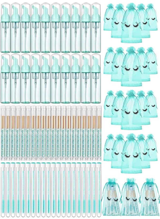 Zhehao 80 Pcs Lash Shampoo Bottle Brushes Kit 20 Foam Pump Dispensers 20 Lash Shampoo Brushes 20 Eyelash Aftercare Bag 20 Cleaning Pipes, Eyelash Extension Supplies(Green, Blue) - Image 1