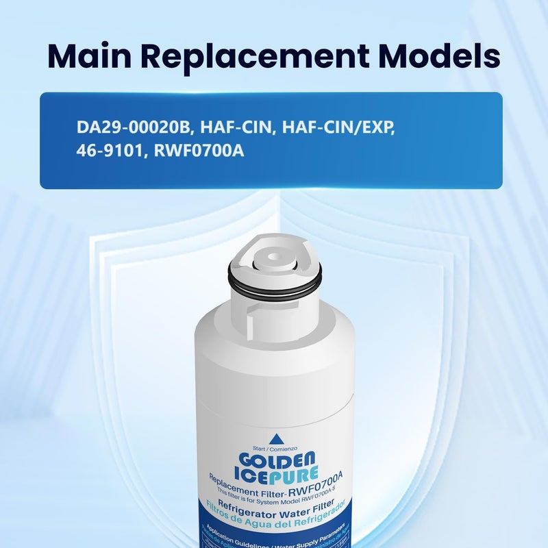 GOLDEN ICEPURE RWF0700A Refrigerator Water Filter Replacement for Samsung DA29-00020B, HAF-CIN/EXP, RF263BEAESR, RF28HMEDBSR, RF28HFEDTSR, RF28HFEDBSR,2PACK - Image 3