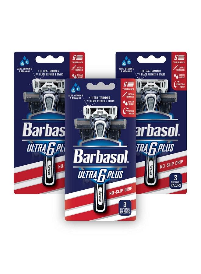 Barbasol Ultra 6 Plus Premium Disposable Razor Value Pack Bundle (3 Packs/9 Total Razors) - Image 1