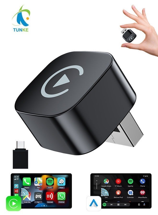 تونكي محول لاسلكي 2 في 1 لـ CarPlay و Android Auto – بلوتوث 5.0 + واي فاي 5G، جهاز USB موصول سهل الاستخدام للسيارات التي تحتوي على نظام CarPlay سلكي - Image 1