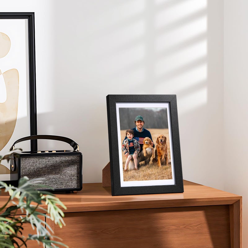 HappyHapi 4x6 Picture Frame Set of 5, Black Frames Display Photo 3.5x5 with Mat or 4x6 without, Gallery Wall Frame Set, Wall or Tabletop Display (Black) - Image 4