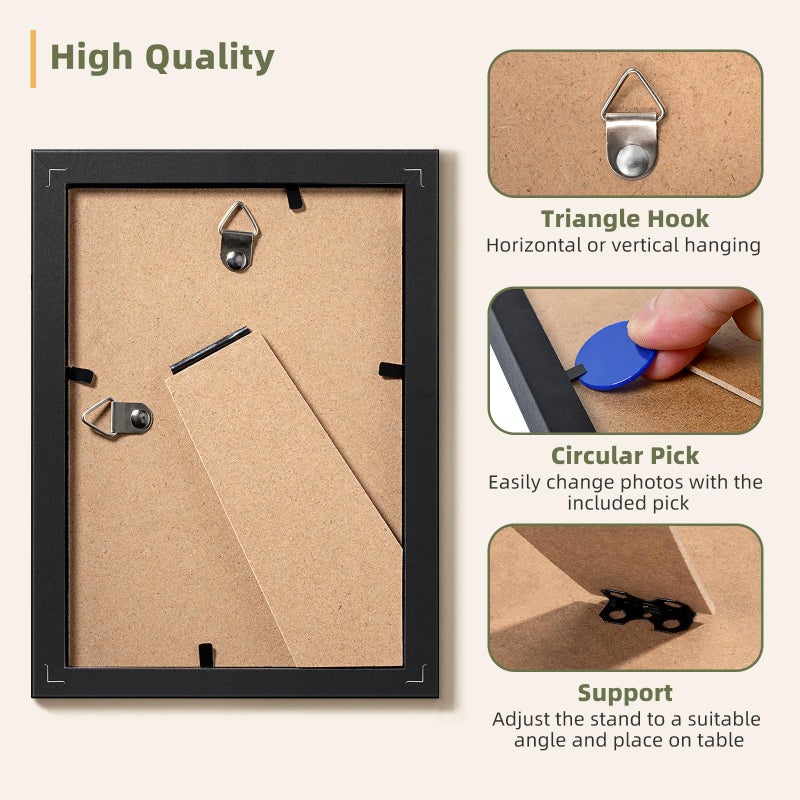 HappyHapi 4x6 Picture Frame Set of 5, Black Frames Display Photo 3.5x5 with Mat or 4x6 without, Gallery Wall Frame Set, Wall or Tabletop Display (Black) - Image 5