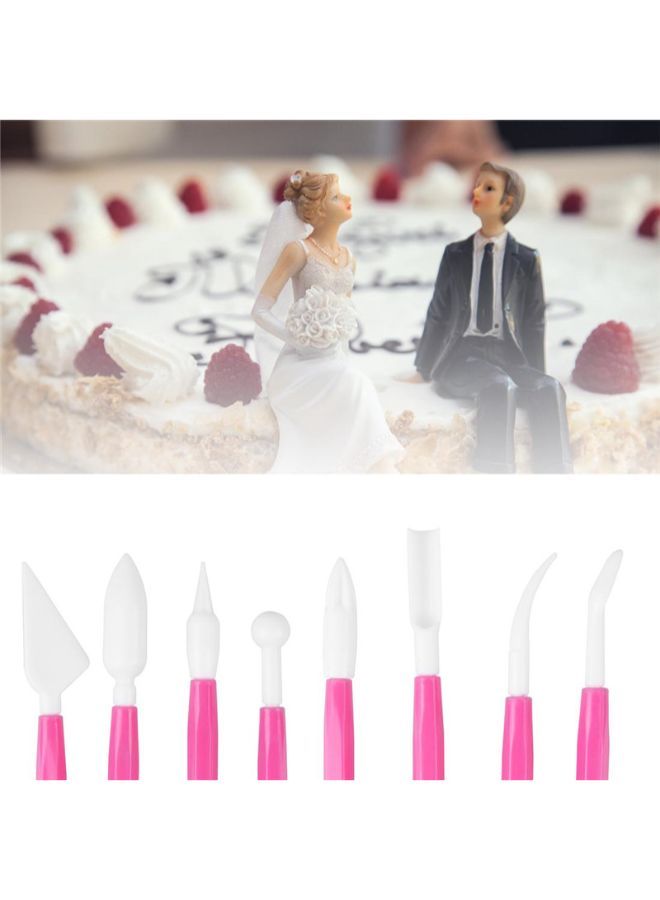 NIBEMINENT 8-Piece Cake Knife Scraper Set Pink/White - Image 4