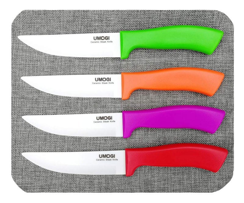 UMOGI Ceramic Steak Knives Set of 4 with Covers in Gift Box  Utility Knife Large Size  Healthy Stain Resistant  Rust Proof  Dishwasher Safe  Best for Meat Tomatoes Vegetables Fruits BBQ