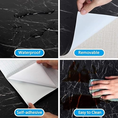 wall love Marble OilProof & Waterproof self-Adhesive Sheet Stickers Big Countertop Cabinet Furniture puja Room Kitchen,Home Sticker Wallpaper 60 x 200cm (Black Wallpaper) - Image 3
