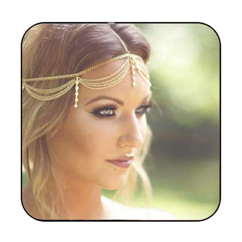 Catery Boho Head Chain Gold Rhinestone Headpiece 1920s Wedding Hair Jewelry Accessories for Women - Image 1