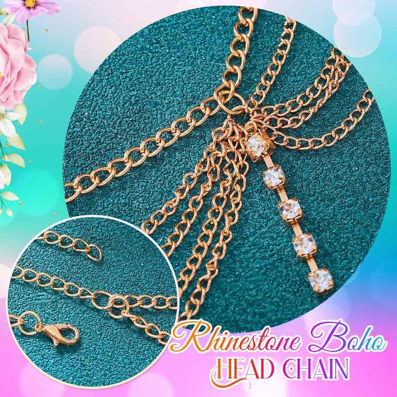 Catery Boho Head Chain Gold Rhinestone Headpiece 1920s Wedding Hair Jewelry Accessories for Women - Image 4