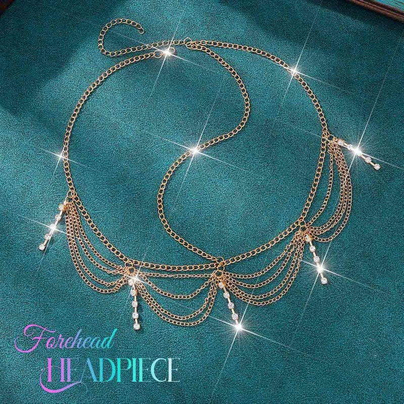 Catery Boho Head Chain Gold Rhinestone Headpiece 1920s Wedding Hair Jewelry Accessories for Women - Image 2
