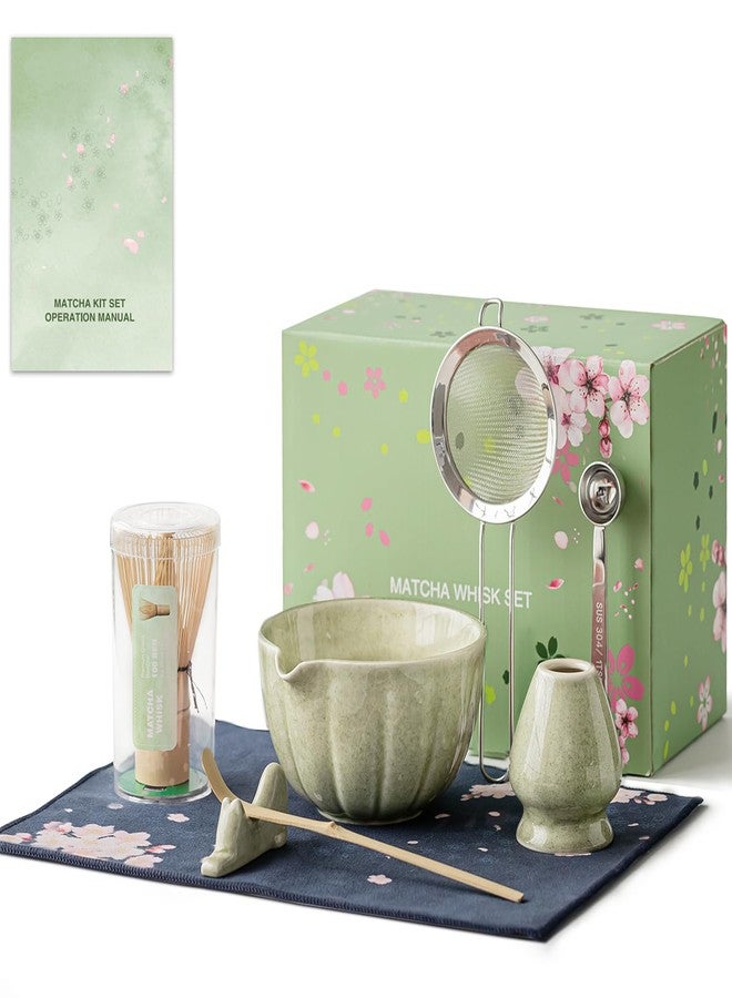 HTRCXB 8 Pcs Matcha Whisk Set - HTRCXB Matcha Set with Ceramic Bowl, Bamboo Whisk & Holder, Scoop, Sifter, Measuring Spoon, Scoop Rest & Tea Towel, Complete Gift Kit for Beginners & Tea Lovers - Image 1