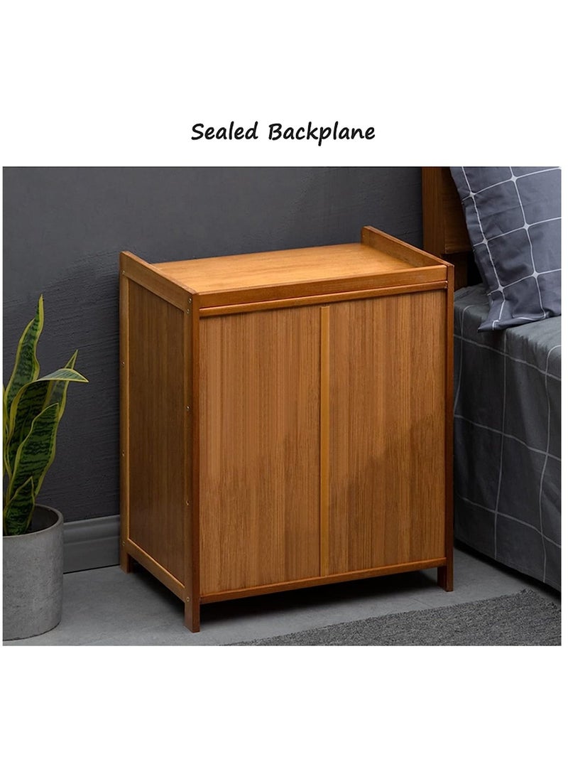 XiuWoo - 2-Tier boho Wood Bamboo Bedside Table Nightstand Bedside Cabinet Side Table End Table Sofa Table with Drawer Storage, open shelf for Bedroom Living Room Office - Image 1