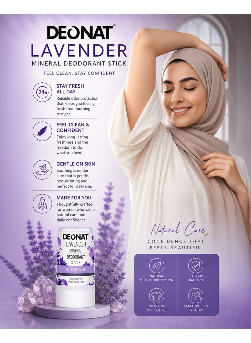 DEONAT Lavender Mineral Deodorant Stick 40g Pack of 2 Natural Alum Crystal Deodorant Antibacterial Anti Odor Soothing Underarm Care for Sensitive Skin Non Staining Long Lasting All Day Protection for Men and Women - Image 4