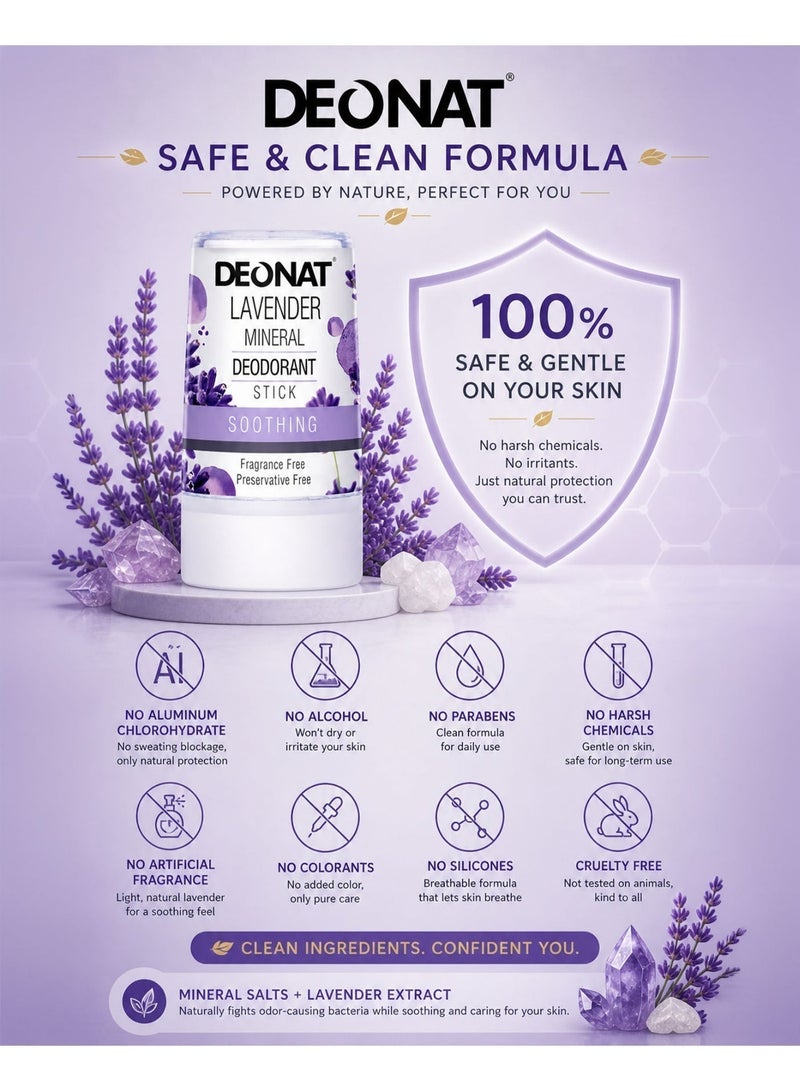 DEONAT Lavender Mineral Deodorant Stick 40g Pack of 2 Natural Alum Crystal Deodorant Antibacterial Anti Odor Soothing Underarm Care for Sensitive Skin Non Staining Long Lasting All Day Protection for Men and Women - Image 5