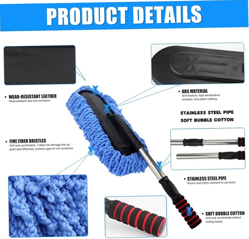 Telescopic Car Washing Brush Large Car Duster Wax Brush Cleaning Mop for Automobile Removal ,Black Blue - Image 4