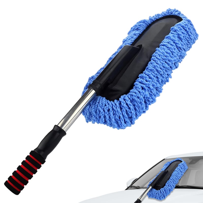 Telescopic Car Washing Brush Large Car Duster Wax Brush Cleaning Mop for Automobile Removal ,Black Blue - Image 1