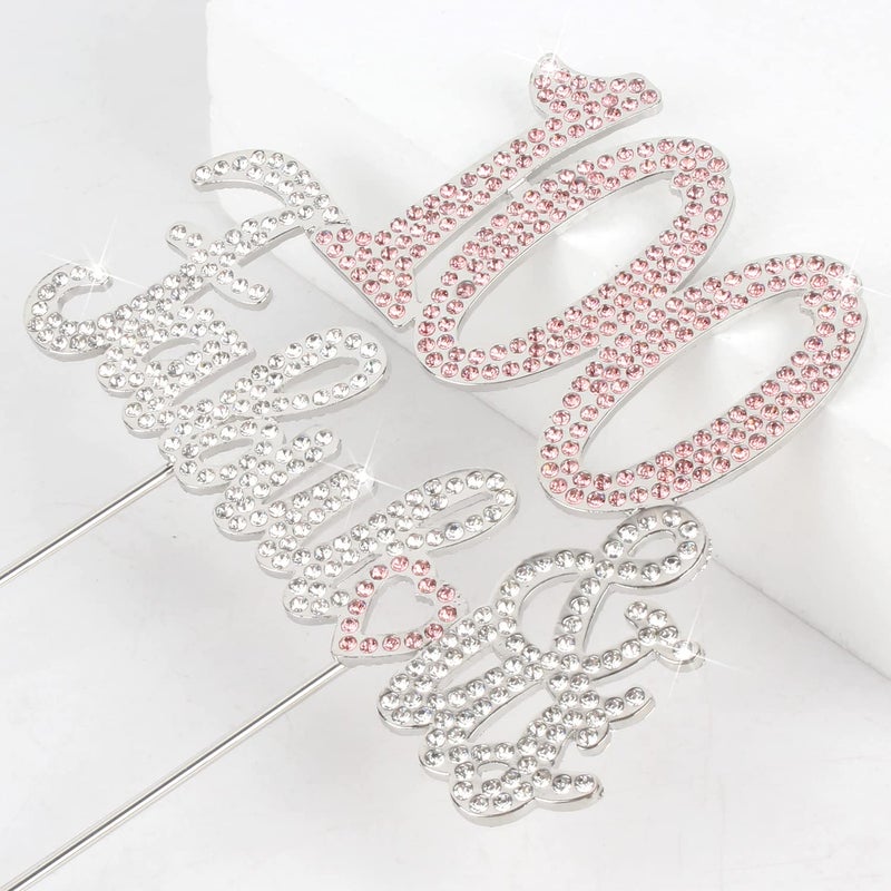 LASKYER 100 & Fabulous Silver Pink Rhinestone Cake Topper - Happy 100th Birthday Cheers to 100 Years Old Bday Party Metal Sparkly Food Centerpieces Topper Decorations Keepsake. - Image 4