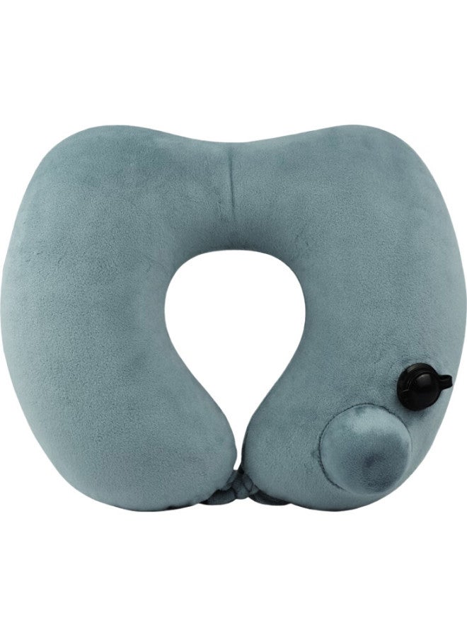 Wellhouse Heart-Shaped Inflatable Pillow, Push-Type U-Shaped Pillow, Travel Pillow, Removable And Washable, Velvet Material, Style B, Gray - Image 1
