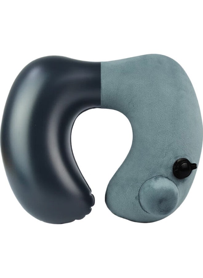 Wellhouse Heart-Shaped Inflatable Pillow, Push-Type U-Shaped Pillow, Travel Pillow, Removable And Washable, Velvet Material, Style B, Gray - Image 3