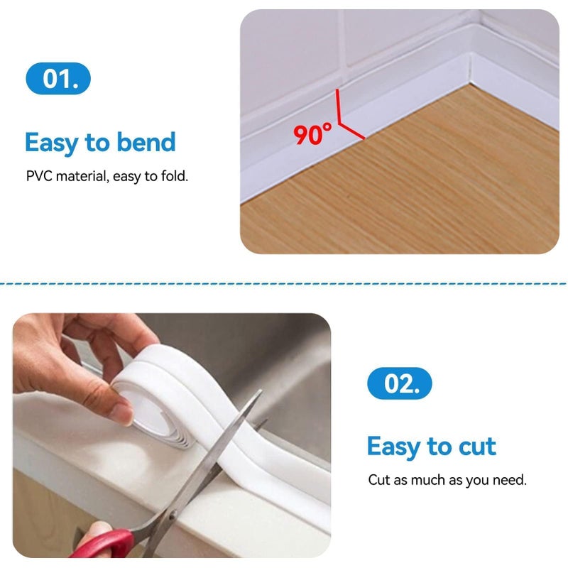 Agatige 3.2M Caulk Strip Sealant Tape, Self Adhesive Waterproof Bath Sealant Strip Sealer for Shower Kitchen Wall Corner Door Window Sink Edge(22mm*3.2M -White) - Image 2