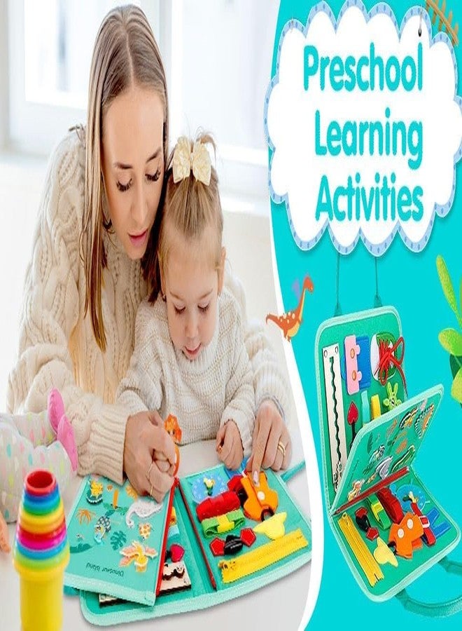 KolorFish Busy Board for Toddlers,Montessori Toys for Boys Girls 1 2 3 Year Old,Early Educational Activity Baby Sensory Toy,Autism Busy Book Travel Toys for Kids 3 4 5 6 7 Year Old (Dinosaur Green) - Image 5