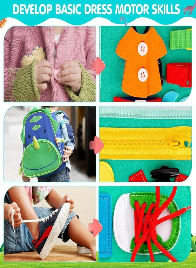 KolorFish Busy Board for Toddlers,Montessori Toys for Boys Girls 1 2 3 Year Old,Early Educational Activity Baby Sensory Toy,Autism Busy Book Travel Toys for Kids 3 4 5 6 7 Year Old (Dinosaur Green) - Image 3