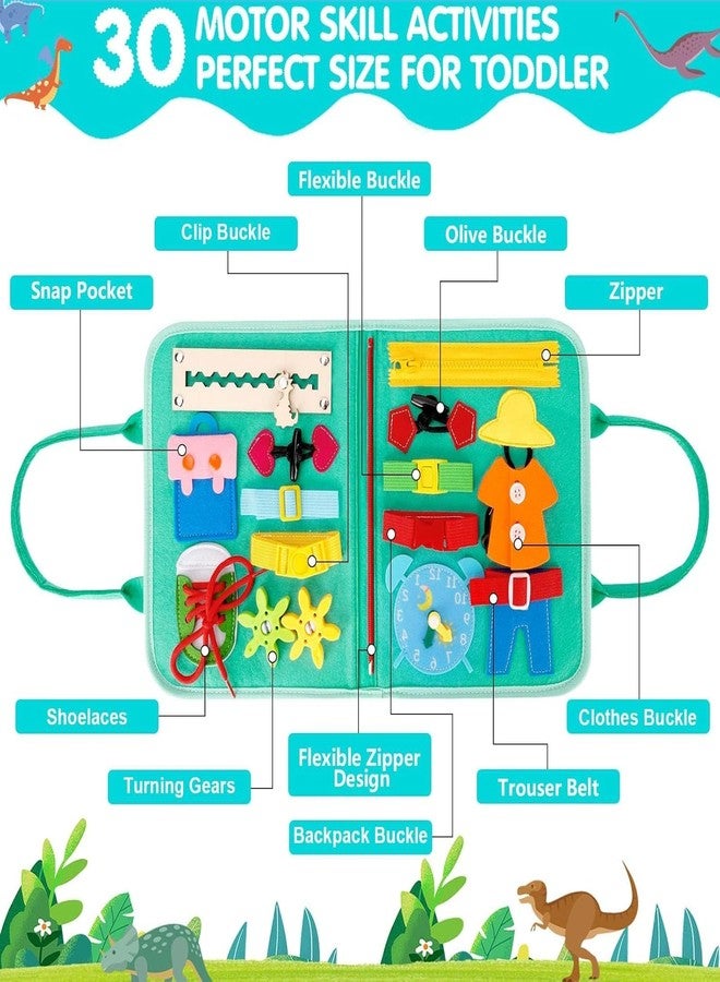 KolorFish Busy Board for Toddlers,Montessori Toys for Boys Girls 1 2 3 Year Old,Early Educational Activity Baby Sensory Toy,Autism Busy Book Travel Toys for Kids 3 4 5 6 7 Year Old (Dinosaur Green) - Image 2