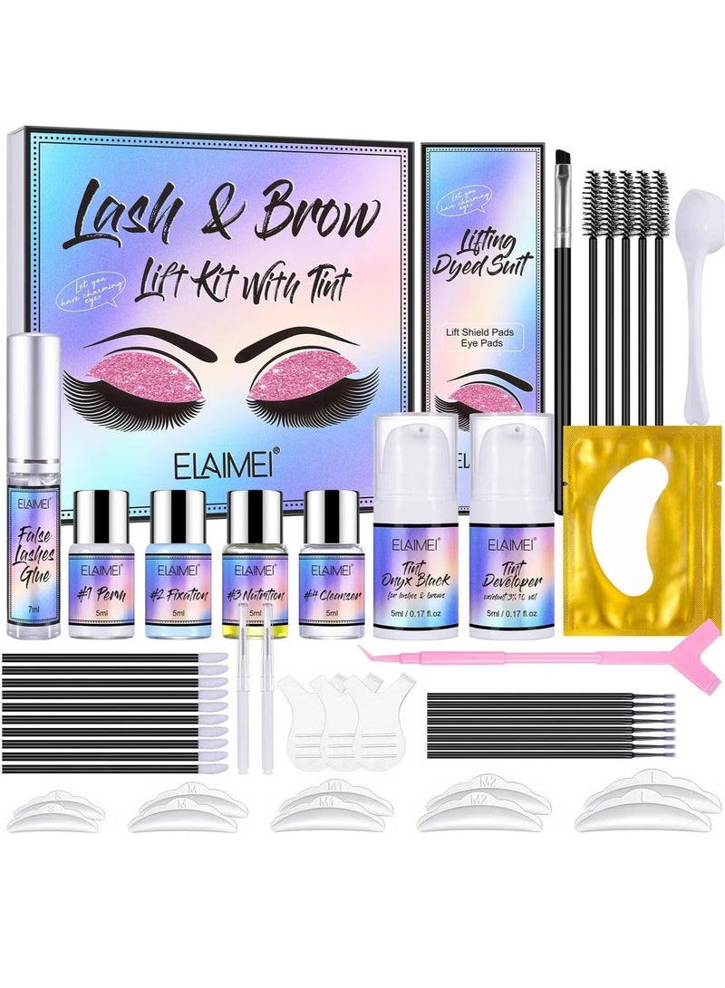 Elaimei Brow Lamination Lash Lift and Tint Kit Professional Eyebrow and Eyelash Perm Kit with Black Dye Fuller and Thicker Brows Long lasting for 6-8 Weeks Suitable for Salon and Home Use  - Image 1