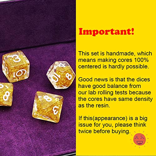 Haxtec Glitter DND Dice Set 7PCS Polyhedral D D Dice for Roleplaying Dice Games Compatible with Dungeons and DragonsGold Glitter Dice - Image 5