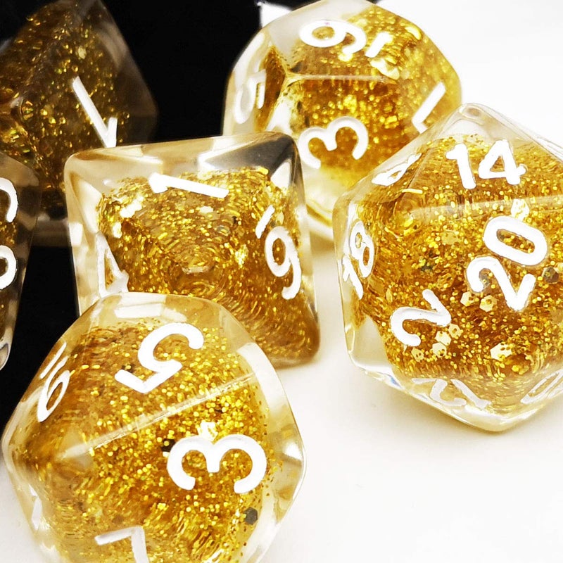 Haxtec Glitter DND Dice Set 7PCS Polyhedral D D Dice for Roleplaying Dice Games Compatible with Dungeons and DragonsGold Glitter Dice - Image 3