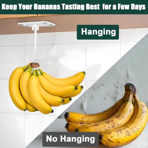CAPHONT 2 Pack Foldable Metal Banana Hook Under Cabinet - Hanger to Keep Bananas Fresh, Holder for Other Kitchen Items (White) - Image 4