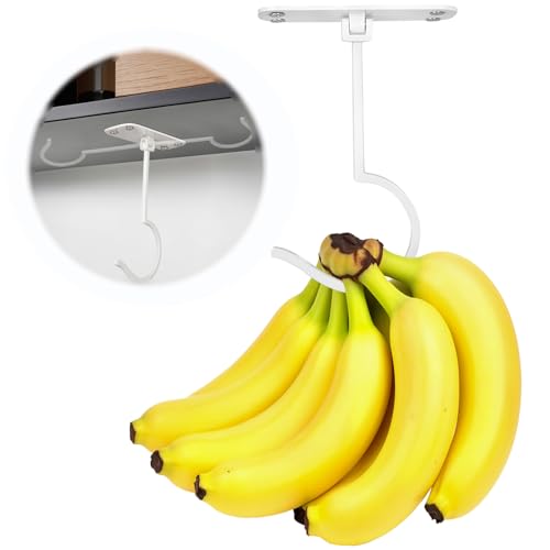CAPHONT 2 Pack Foldable Metal Banana Hook Under Cabinet - Hanger to Keep Bananas Fresh, Holder for Other Kitchen Items (White) - Image 1