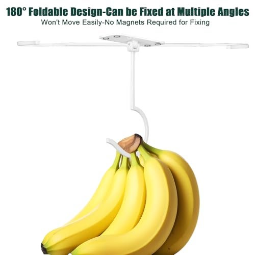 CAPHONT 2 Pack Foldable Metal Banana Hook Under Cabinet - Hanger to Keep Bananas Fresh, Holder for Other Kitchen Items (White) - Image 2