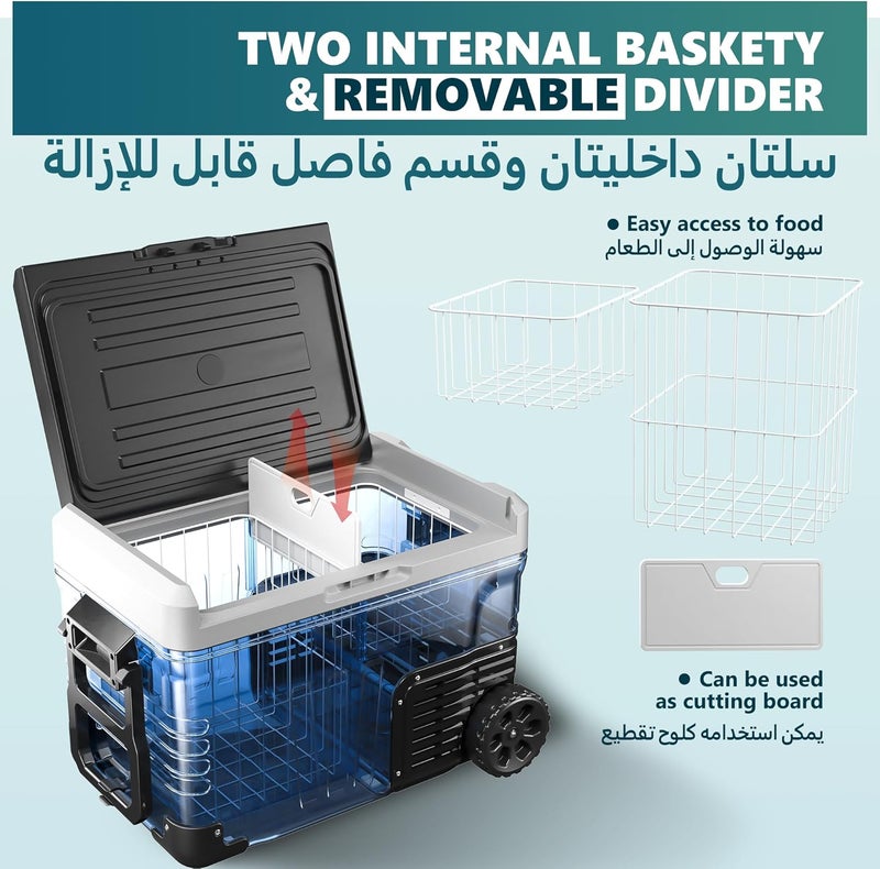 EUHOMY 50L Portable Car Refrigerator, -20°C to 20°C, Dual Temperature Control 12V Car Freezer 12/24V DC 110-240V AC, 45W Camping Fridge with Handle ثلاجة سيارة for Camping/Travel/Home/Truck/vehicle - Image 2